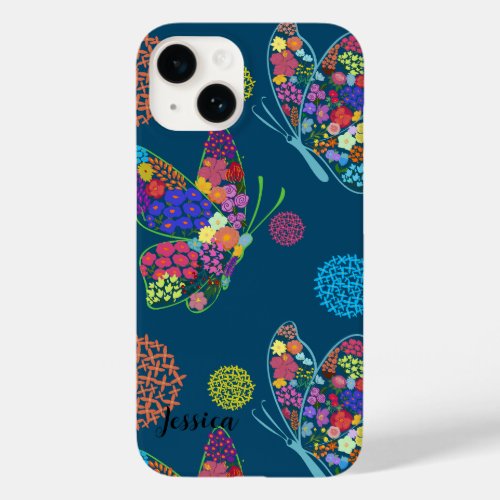 Personalized Overload Floral Butterflies Case_Mate iPhone 14 Case