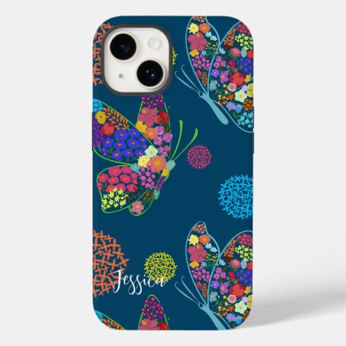 Personalized Overload Floral Butterflies Case_Mate iPhone 14 Case