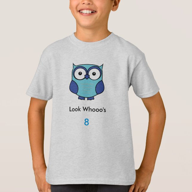 Personalized Owl Birthday Blue with Name Age T-Shirt (Front)