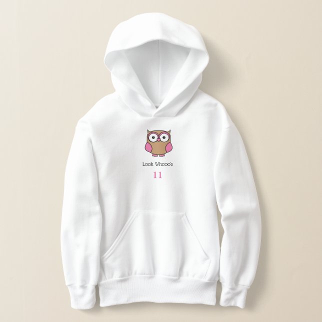 Personalized Owl Birthday Pink Look Whooo's Age  Hoodie (Laydown)