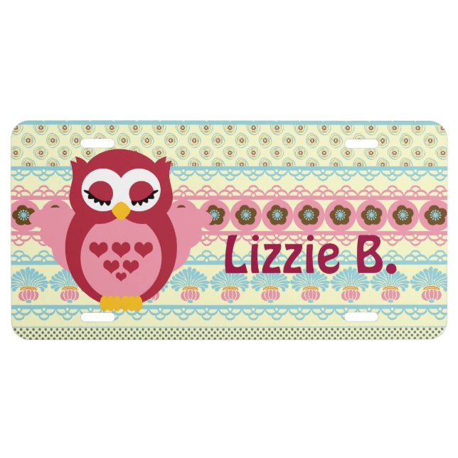 Personalized Owl Car Tag License Plate (Front)