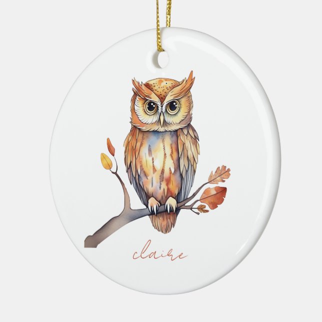 Personalized Owl Ceramic Ornament (Left)