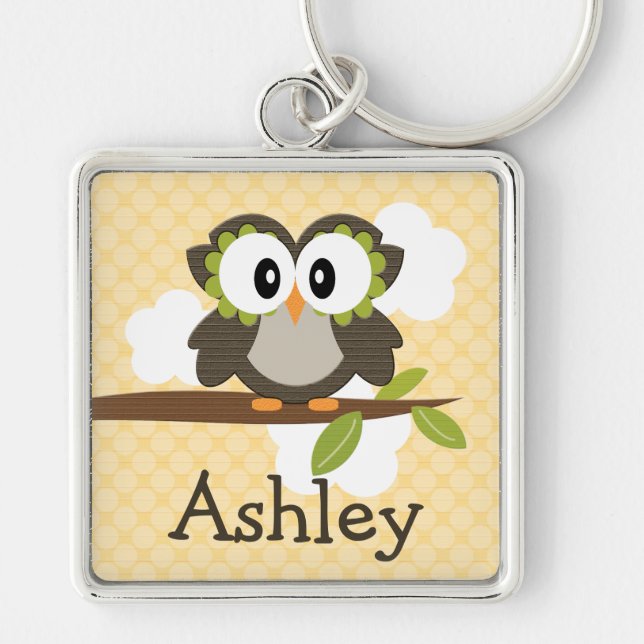 Personalized Owl Keychain Keyring (Front)