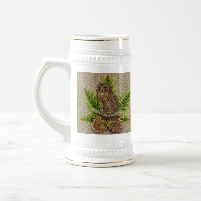 Personalized Owl on Burlap New Home Gift  Beer Stein (Left)