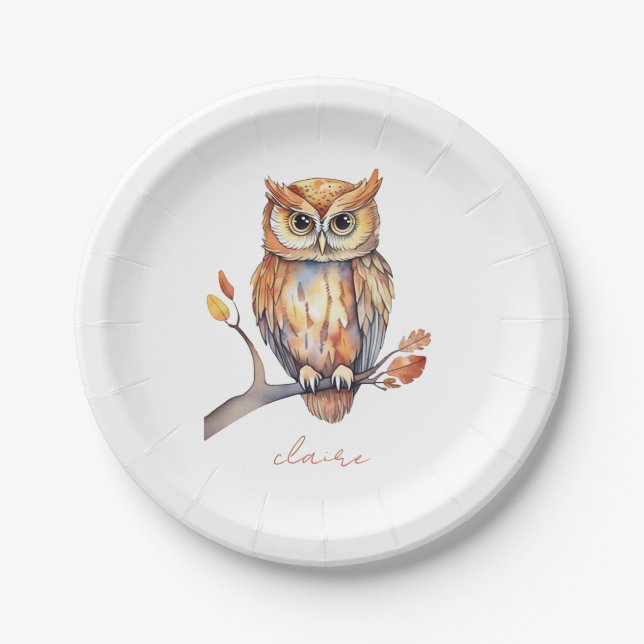 Personalized Owl Paper Plates (Front)