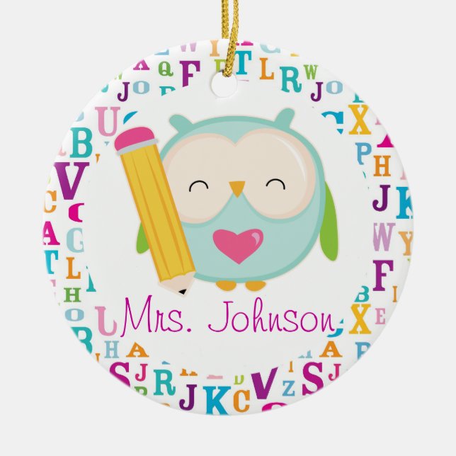 Personalized Owl School Teacher Ornament (Front)
