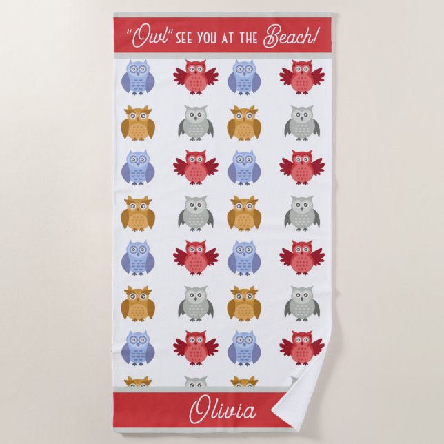 Personalized Owl See You at the Beach Name Towel (Front)