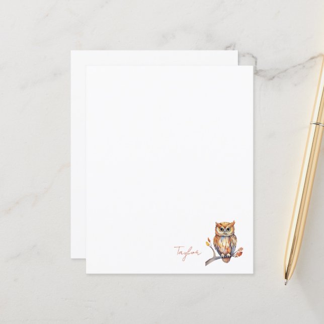Personalized Owl Stationery (Front/Back In Situ)