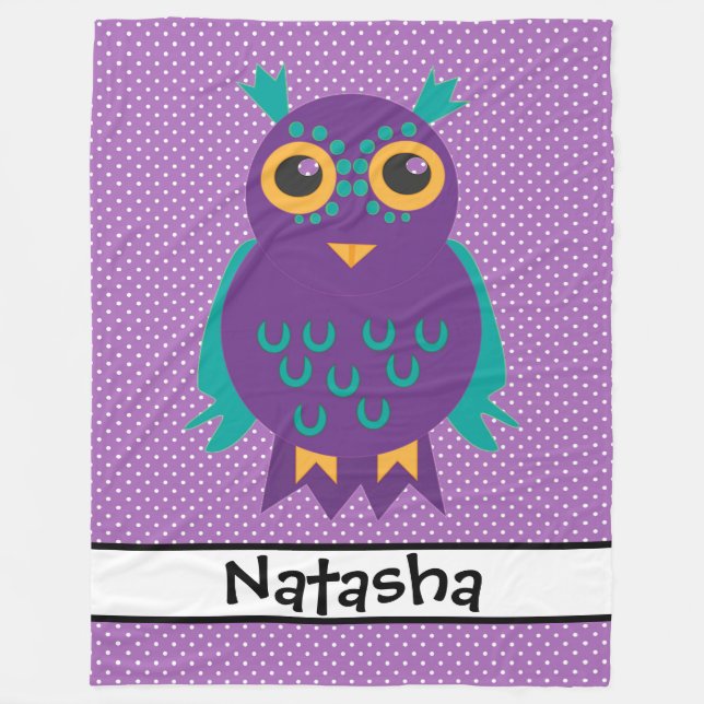 Personalized Owl with polka Dots Fleece Blanket (Front)