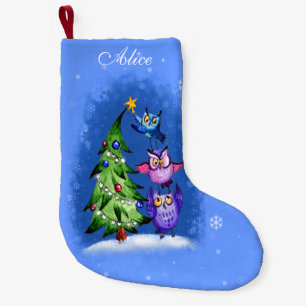 Personalized owls christmas tree small christmas stocking