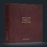 Personalized Oxblood Burgundy Leather Photo Album 3 Ring Binder<br><div class="desc">Keep your treasured memories organized with this personalized oxblood burgundy leather print photo album binder. Featuring a minimalist design with family name photos in golden classic block typography and customizable subtext in the lower thirds, this binder is perfect for weddings, anniversaries, or any special occasion. The spine also has customizable...</div>