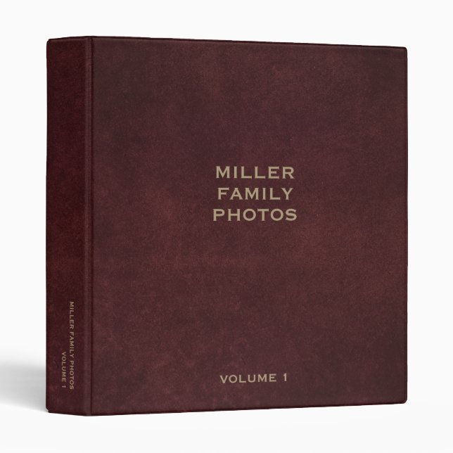 Personalized Oxblood Burgundy Leather Photo Album 3 Ring Binder (Front/Spine)