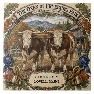 Personalized Oxen of Fryeburg Fair Maine Ceramic Tile