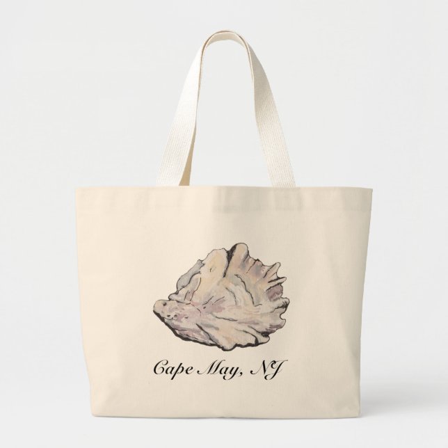 Personalized Oyster Watercolor Large Tote Bag (Front)