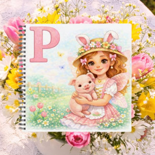 Personalized P Pig Gift for Girls Notebook