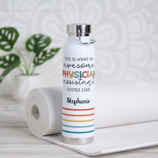 Personalized PA Funny Awesome Physician Assistant Water Bottle (Yoga)
