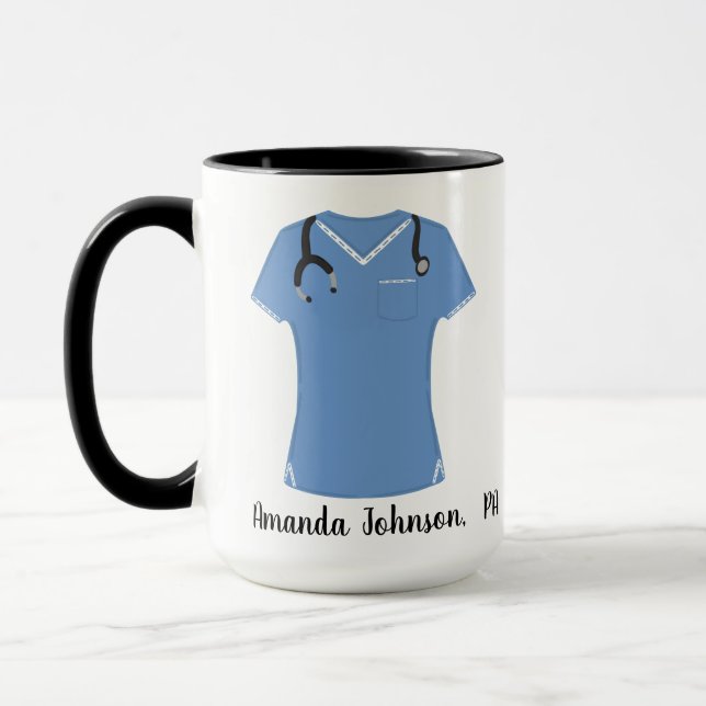 Personalized PA Physician Assistant Blue Scrubs Mug (Left)