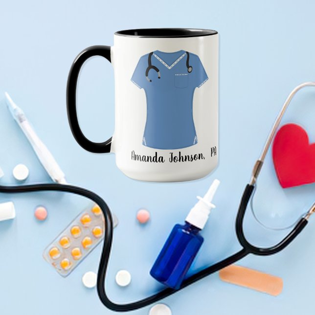 Personalized PA Physician Assistant Blue Scrubs Mug (Creator Uploaded)