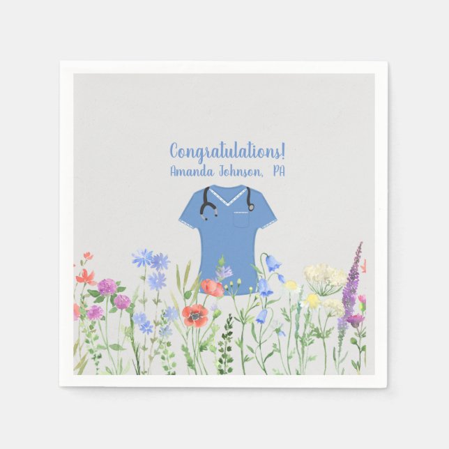 Personalized PA Physician Assistant Blue Scrubs Napkins (Front)
