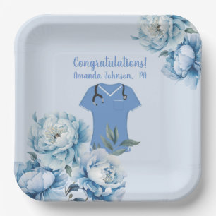 Personalized PA Physician Assistant Blue Scrubs Paper Plates