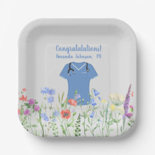 Personalized PA Physician Assistant Blue Scrubs Paper Plates