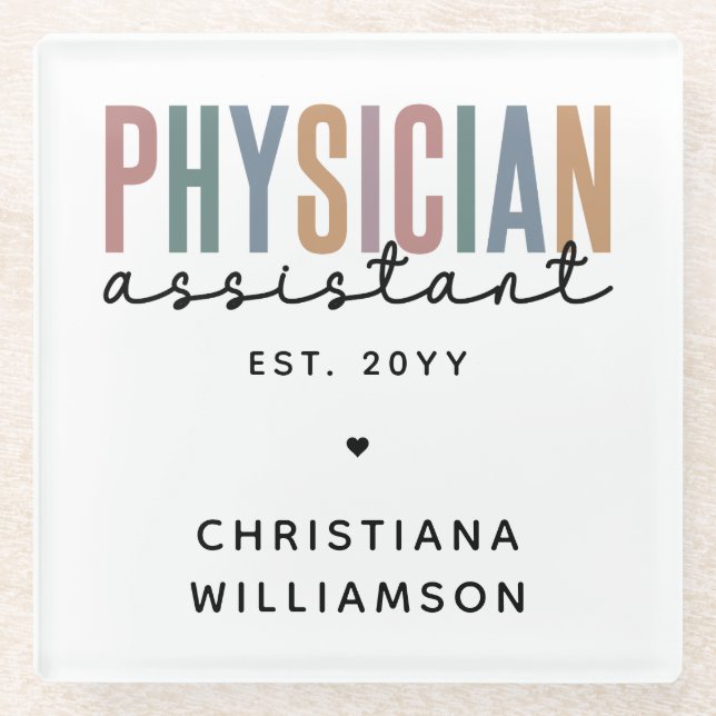 Personalized PA Physician Assistant Graduation Glass Coaster (Front)
