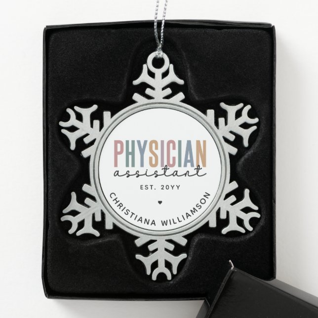 Personalized PA Physician Assistant Graduation Snowflake Pewter Christmas Ornament (Box)