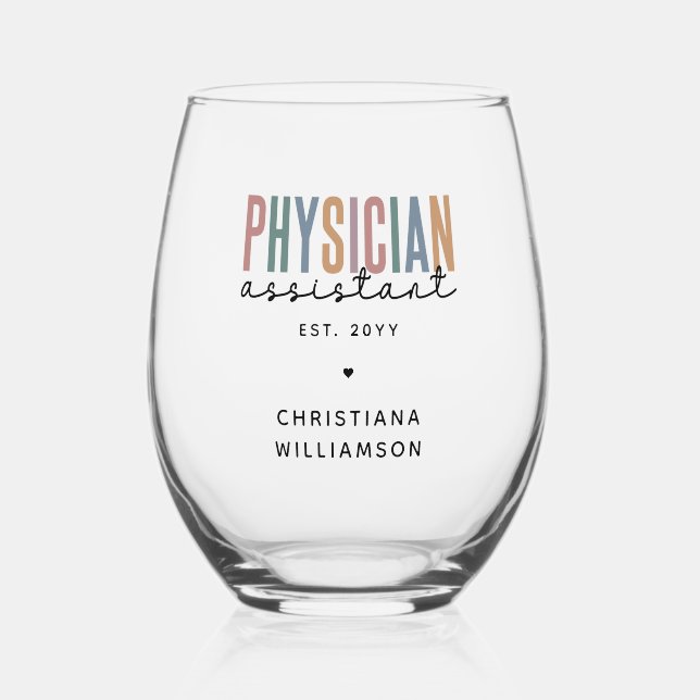 Personalized PA Physician Assistant Graduation Stemless Wine Glass (Front)