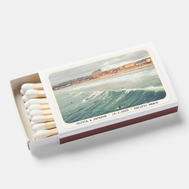 Personalized Pacific Beach Wedding Favor Matches (Front Open)