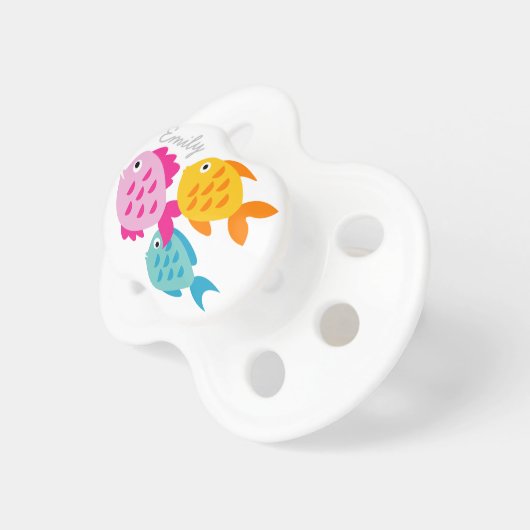 Personalized pacifier with cute fish and name (Front Right)