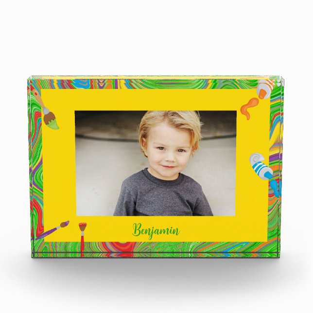 Personalized Paint Brush Theme Colorful Photo Block (Front)