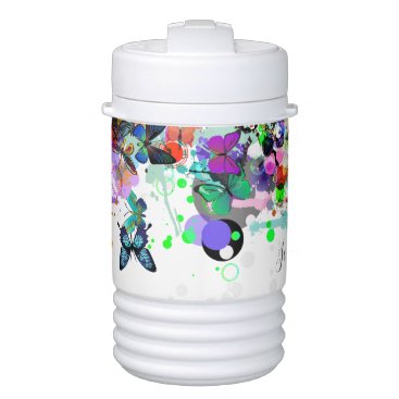 Personalized Paint splash Butterflies Pop Art Beverage Cooler