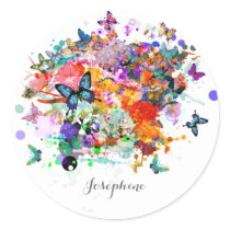 Personalized Paint splash Butterflies Pop Art Classic Round Sticker