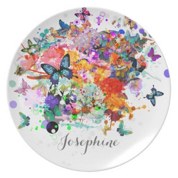 Personalized Paint splash Butterflies Pop Art Dinner Plate