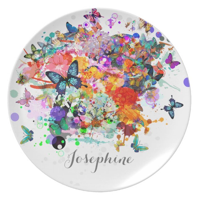 Personalized Paint splash Butterflies Pop Art Dinner Plate (Front)