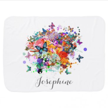 Personalized Paint splash Butterflies Pop Art Receiving Blanket