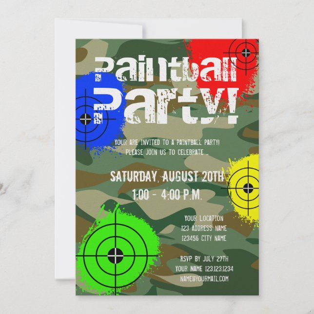 Personalized paintball party invitations (Front)