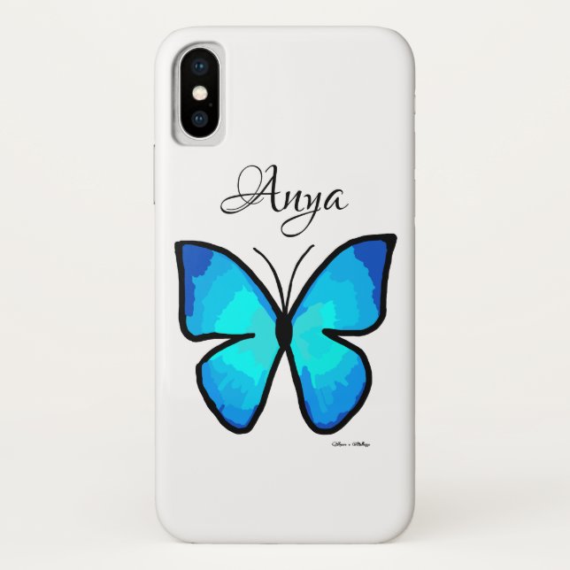 Personalized Painted Blue Butterfly Case-Mate iPhone Case (Back)