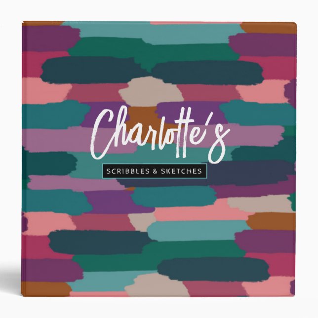 Personalized Painted Brushstrokes Purple Custom 3  3 Ring Binder (Front)