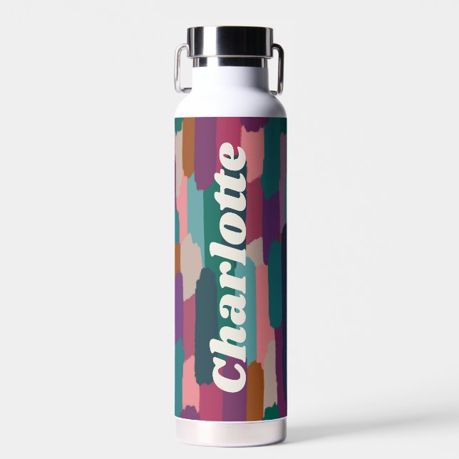 Personalized Painted Brushstrokes Purple Water Bottle (Front)