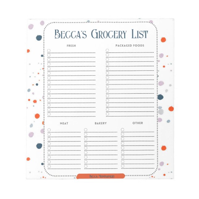 Personalized Painted Dots Grocery List Notepad (Front)