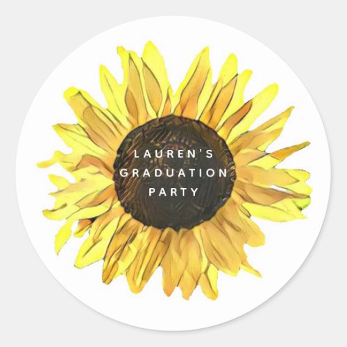 Personalized Painted Sunflower Graduation Party Classic Round Sticker