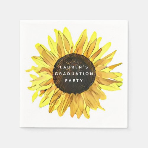 Personalized Painted Sunflower Graduation Party Napkins