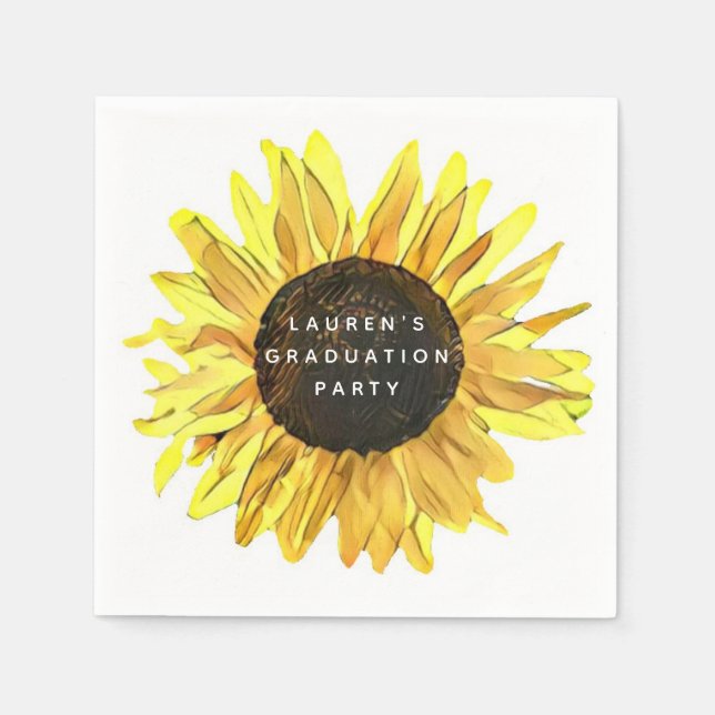 Personalized Painted Sunflower Graduation Party Napkins (Front)