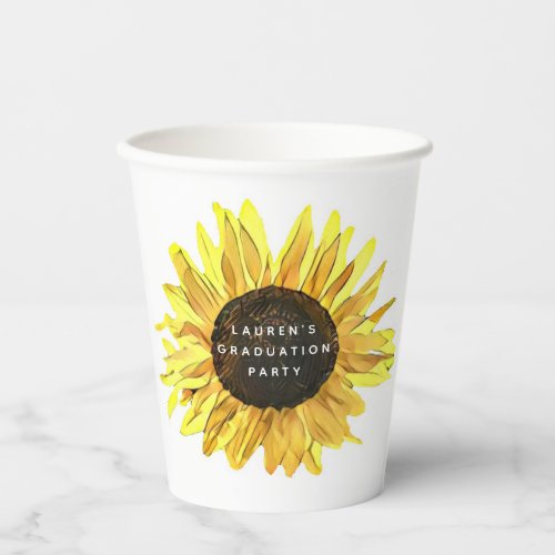 Personalized Painted Sunflower Graduation Party Paper Cups