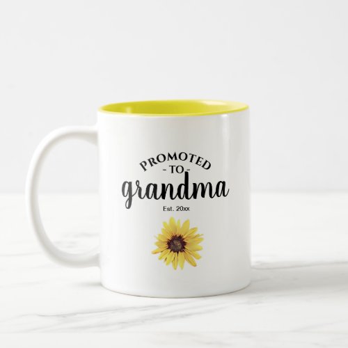 Personalized Painted Sunflower Promoted to Grandma Two_Tone Coffee Mug
