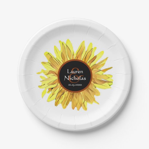 Personalized Painted Sunflower Wedding Paper Plates