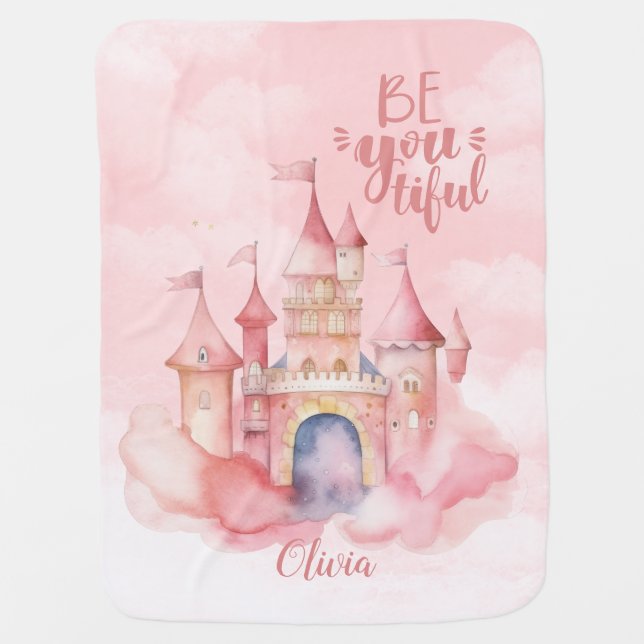 Personalized Palace in Peach "Be You tiful "Cloud Baby Blanket (Front)