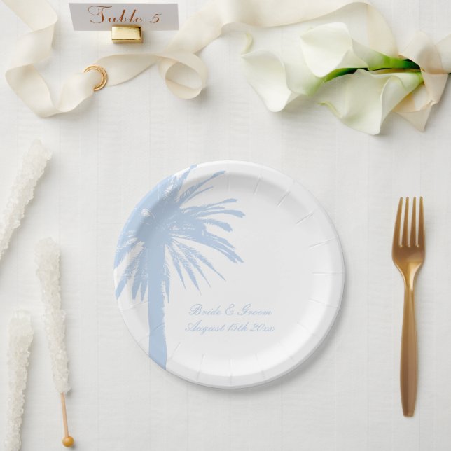 Personalized pale blue beach wedding party plates (Wedding)