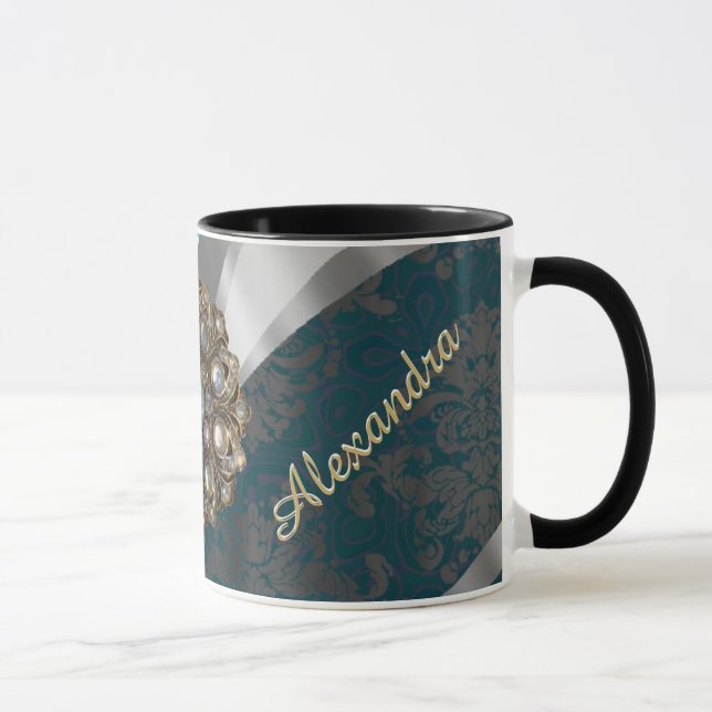 Personalized pale blue pretty girly damask pattern mug (Right)